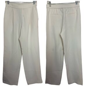 Current Air High Rise Pleated Front Elastic Waist Straight Leg Cream Trousers